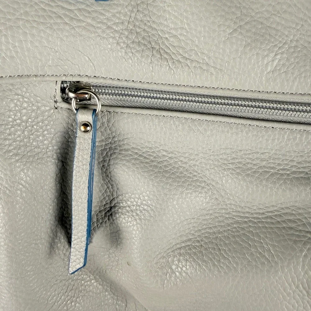 Perlina Gray Leather Satchel Shoulder Bag Blue‎ Trim Y2K